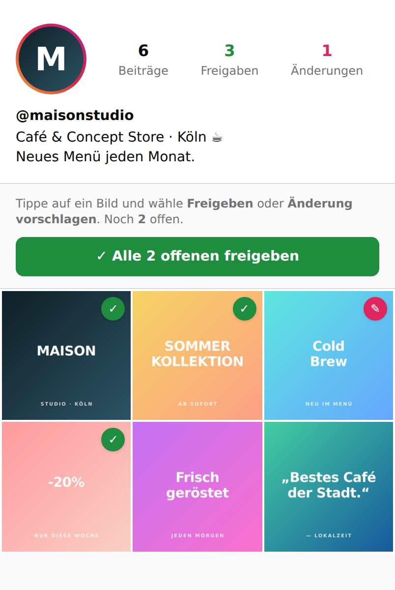 Instagram-Vorschau eines Kunden-Feeds